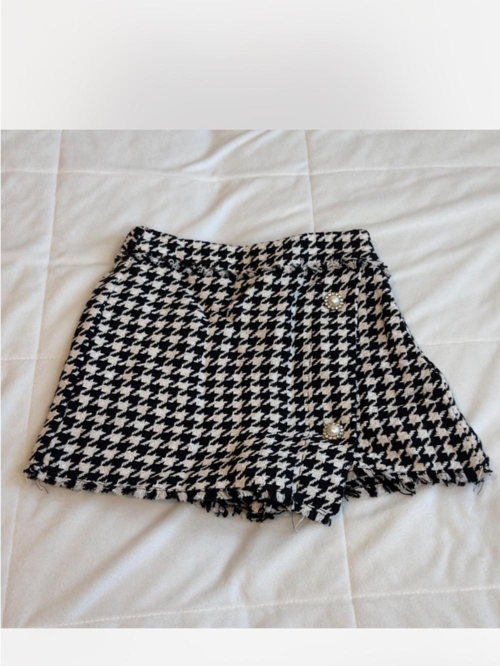 Bershka Black & White Houndstooth Skort with Pearl Buttons